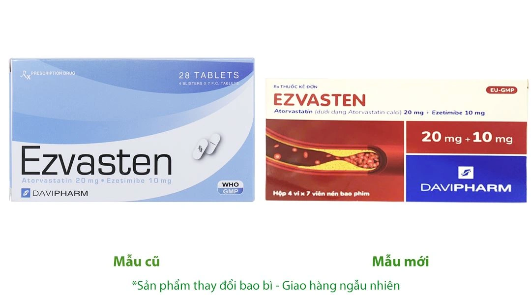 Ezvasten 20/10mg trị tăng mỡ máu (4 vỉ x 7 viên) - 