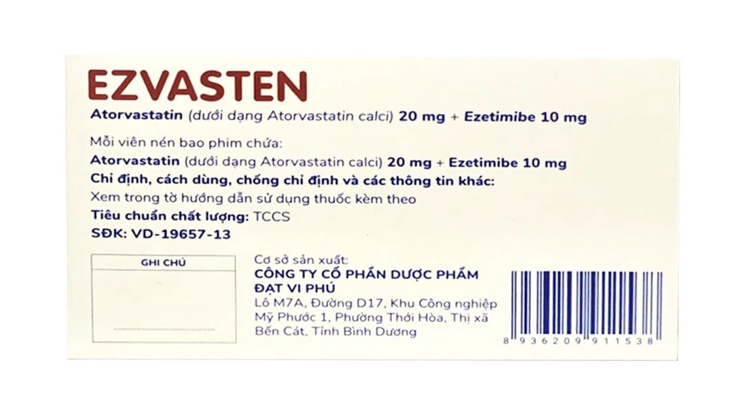 Ezvasten 20/10mg trị tăng mỡ máu (4 vỉ x 7 viên) - 2