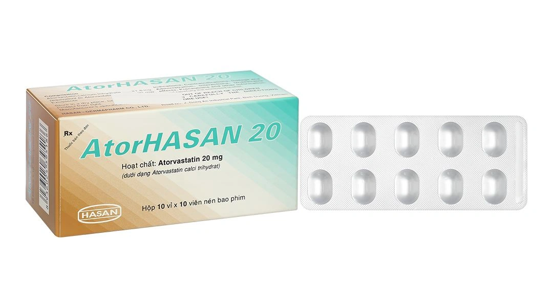 AtorHasan 20 điều trị tăng lipid huyết và dự phòng biến cố tim mạch (10 vỉ x 10 viên) - 