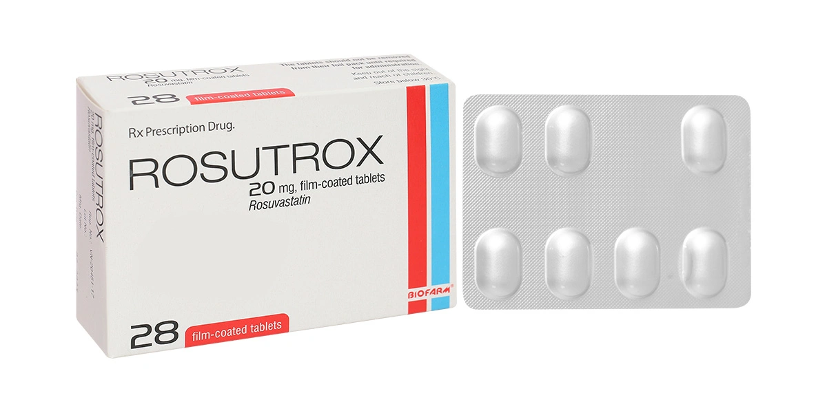 Rosutrox 20mg điều trị rối loạn lipid máu, phòng ngừa biến cố tim mạch (4 vỉ x 7 viên) - 