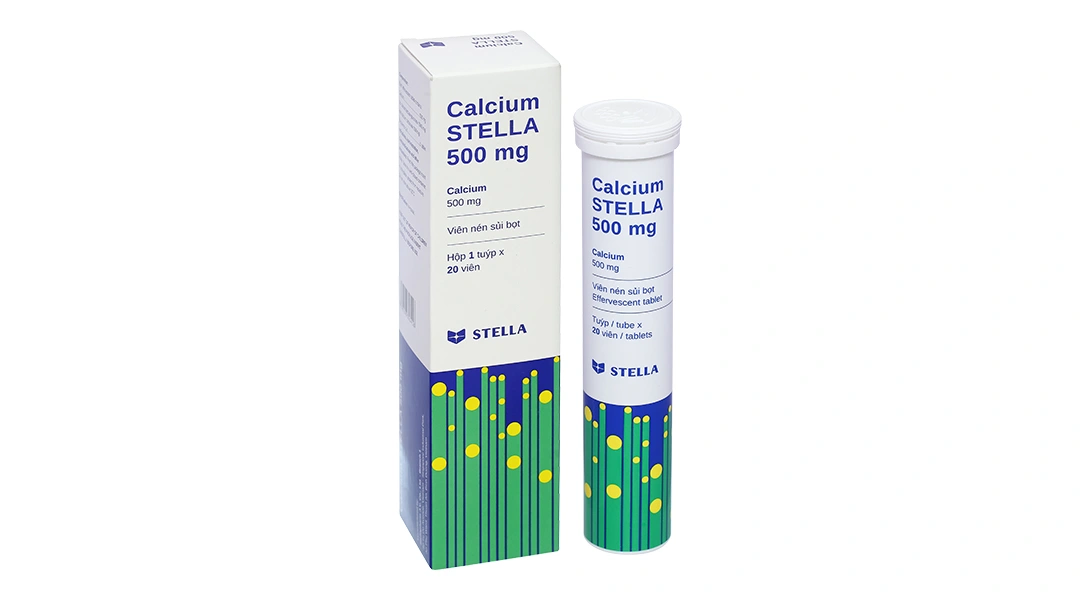 Viên nén sủi bọt Calcium Stella 500mg bổ sung calci, trị loãng xương tuýp 20 viên - 