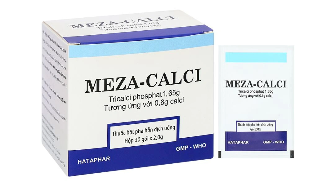 Bột pha hỗn dịch uống Meza - Calci 1,65g điều trị hỗ trợ loãng xương (30 gói x 2g) - 