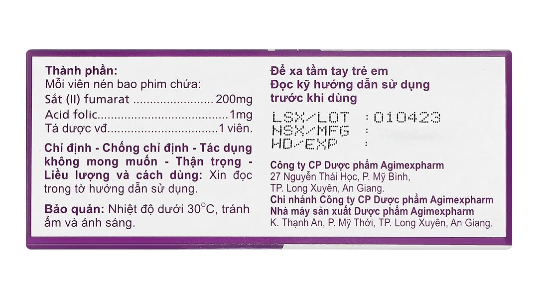 Agifivit phòng và điều trị bệnh thiếu máu do thiếu sắt và acid folic (10 vỉ x 10 viên) - 2