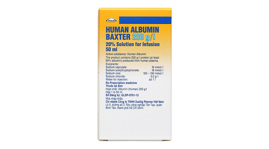 Dung dịch tiêm Human Albumin Baxter 200g/l phục hồi và duy trì thể tích máu chai 50ml - 1