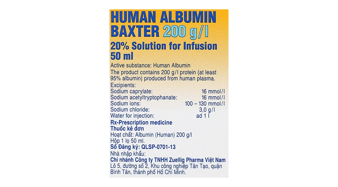 Dung dịch tiêm Human Albumin Baxter 200g/l phục hồi và duy trì thể tích máu chai 50ml - 4