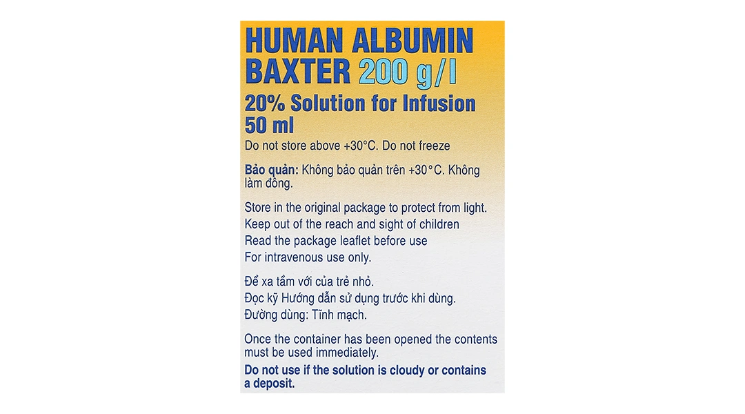 Dung dịch tiêm Human Albumin Baxter 200g/l phục hồi và duy trì thể tích máu chai 50ml - 5
