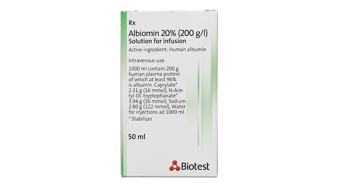 Dịch truyền tĩnh mạch Albiomin 20% Biotest trị sốc giảm thể tích máu (1 chai x 50ml) - 1