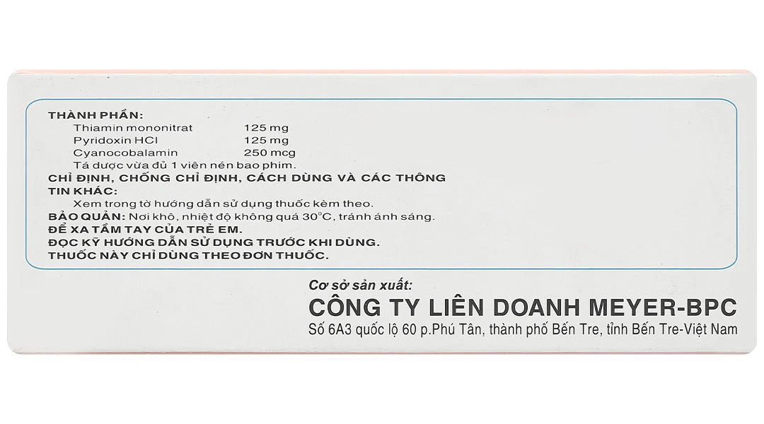 Meyermin dự phòng và trị thiếu vitamin nhóm B do dinh dưỡng, do thuốc (10 vỉ x 10 viên) - 1