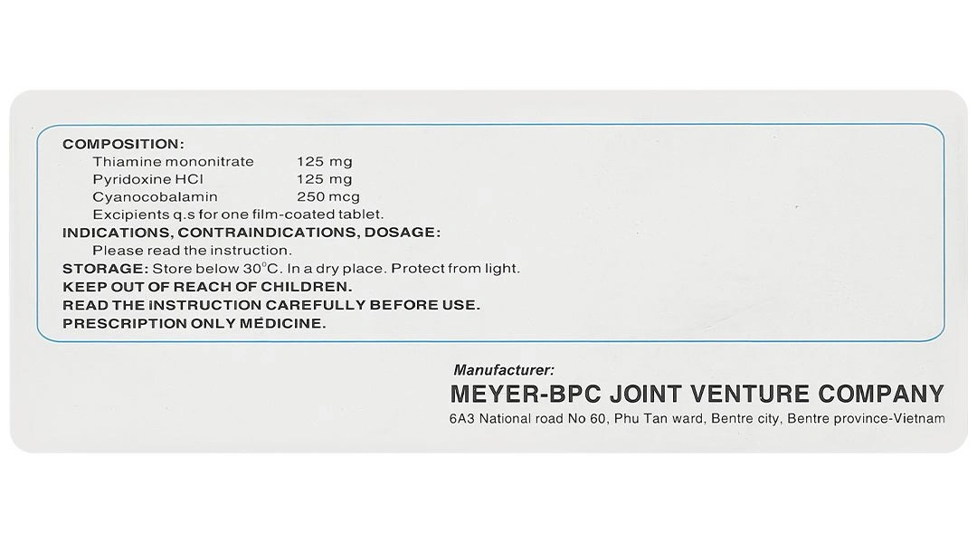 Meyermin dự phòng và trị thiếu vitamin nhóm B do dinh dưỡng, do thuốc (10 vỉ x 10 viên) - 3