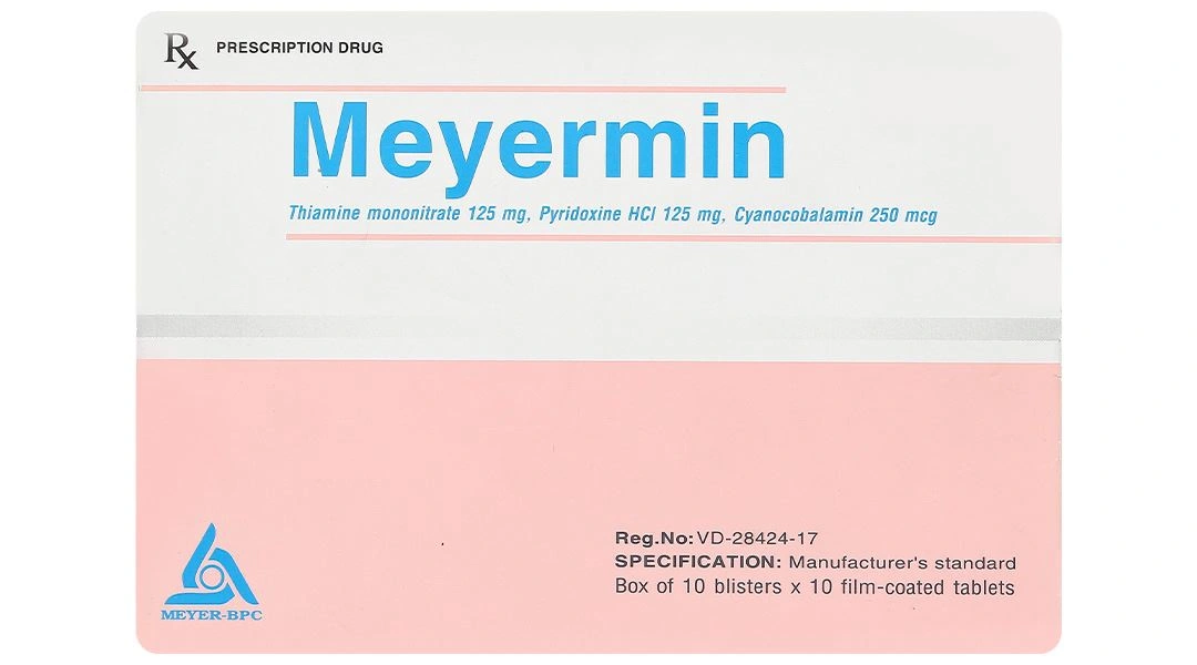 Meyermin dự phòng và trị thiếu vitamin nhóm B do dinh dưỡng, do thuốc (10 vỉ x 10 viên) - 2