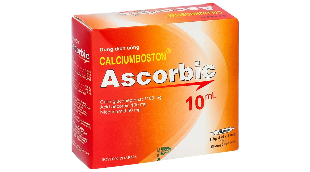 Dung dịch uống Calciumboston Ascorbic trị thiếu canxi, vitamin C (20 ống x 10ml) - 