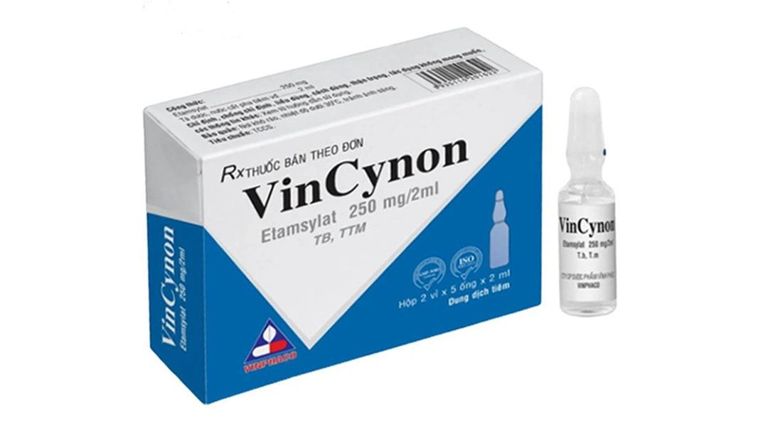 Dung dịch tiêm Vincynon 250mg/2ml điều trị ngắn hạn mất máu (2 vỉ x 5 ống x 2ml) - 