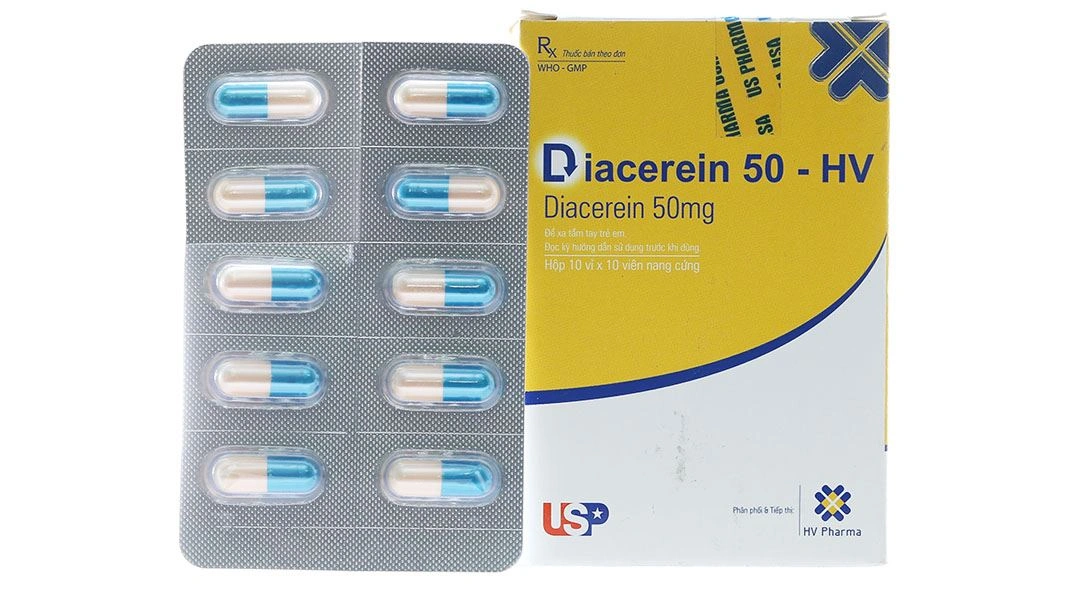 Diacerein - HV 50mg trị viêm xương khớp (10 vỉ x 10 viên) - 
