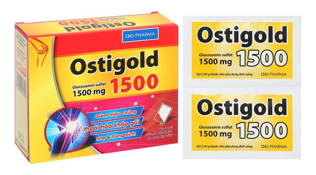Cốm pha hỗn dịch uống Ostigold 1500 trị triệu chứng của thoái hóa khớp (24 gói x 3,95g) - 
