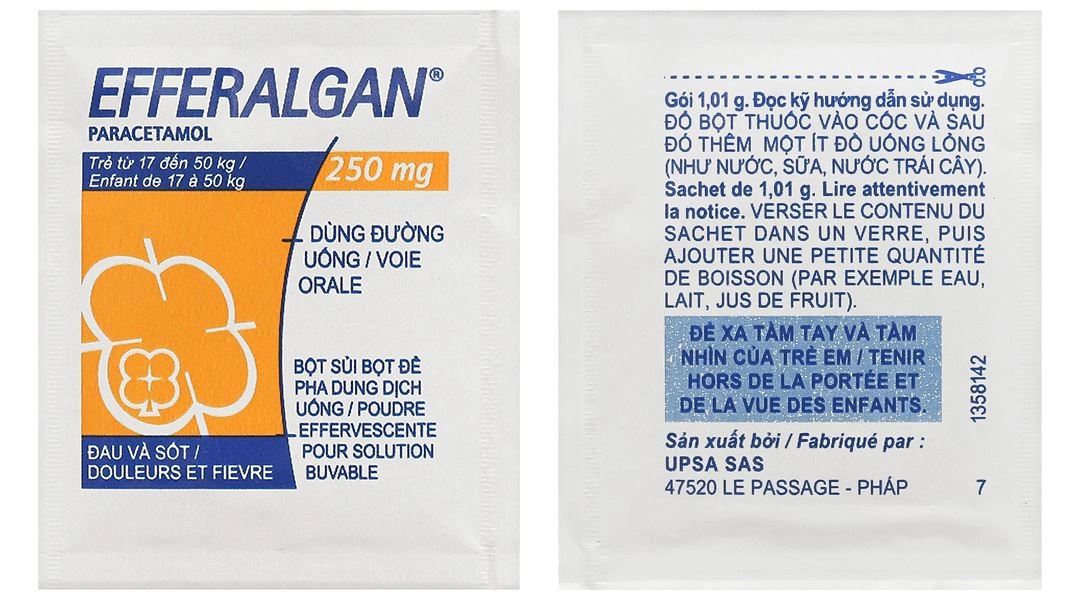 Bột sủi Efferalgan 250mg giảm đau, hạ sốt (12 gói x 1.01g) - 6