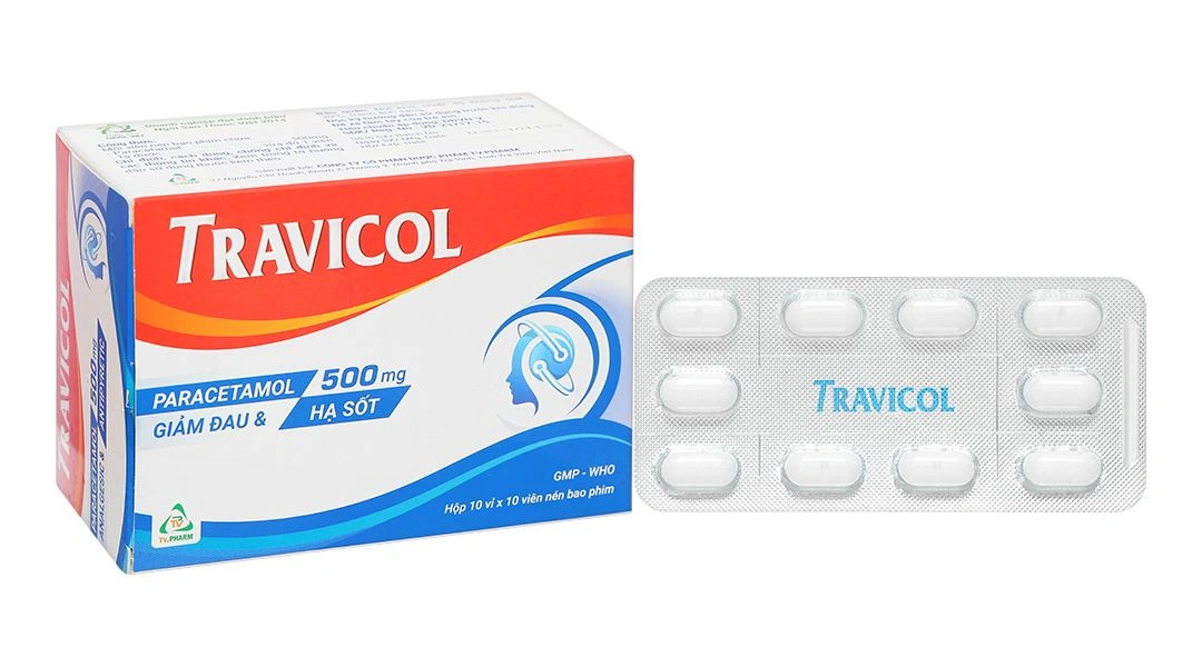 Travicol 500mg giảm đau, hạ sốt (10 vỉ x 10 viên) - 