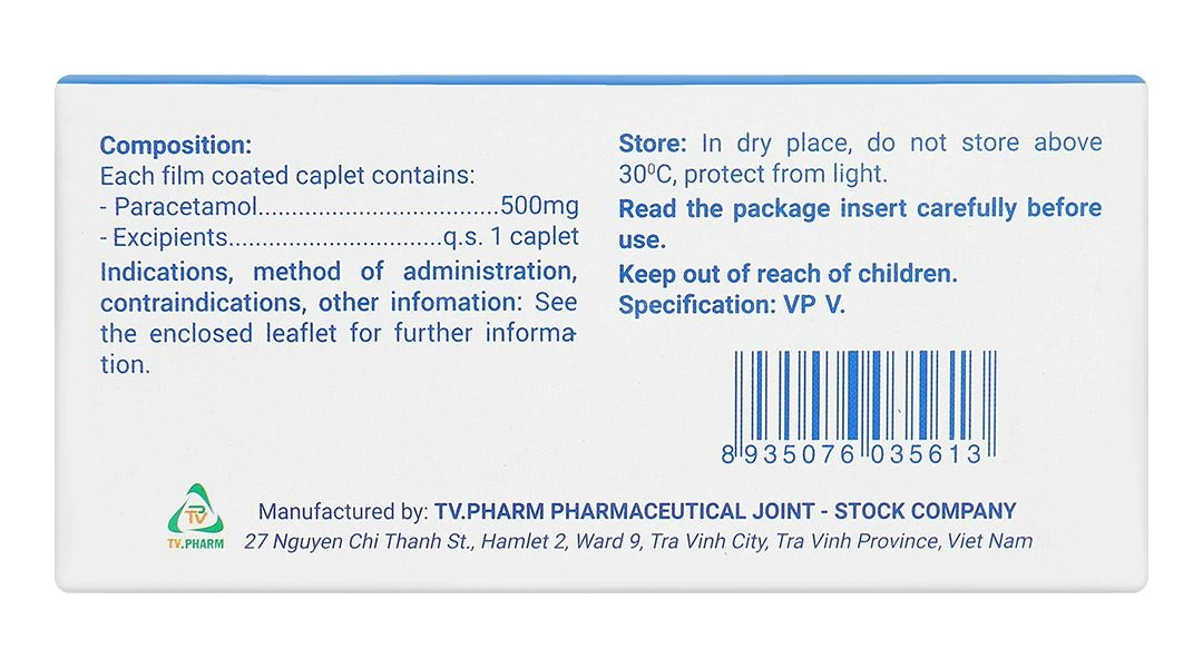 Travicol 500mg giảm đau, hạ sốt (10 vỉ x 10 viên) - 3