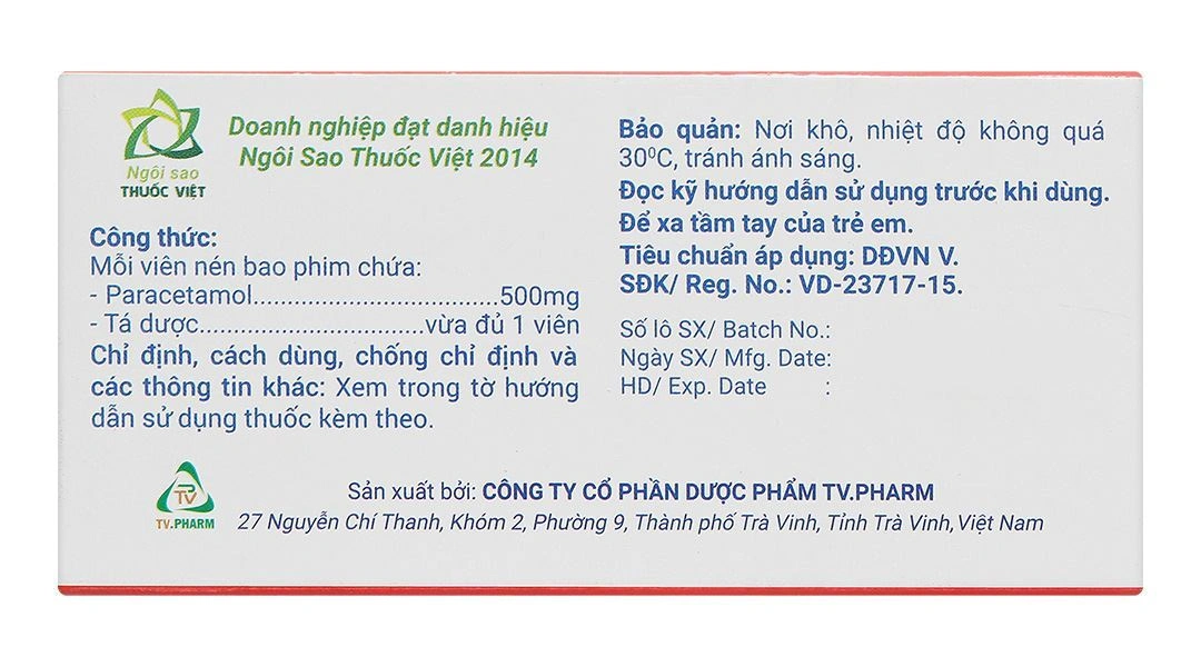 Travicol 500mg giảm đau, hạ sốt (10 vỉ x 10 viên) - 2
