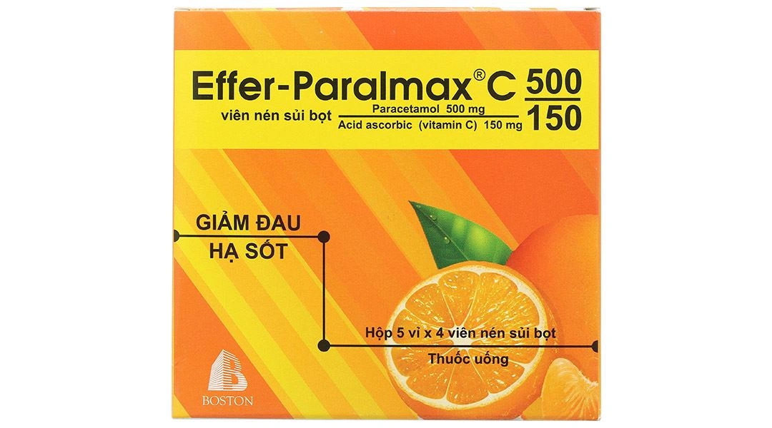 Viên nén sủi Effer-Paralmax C 500/150 Boston giúp giảm đau, hạ sốt (5 vỉ x 4 viên) - 1