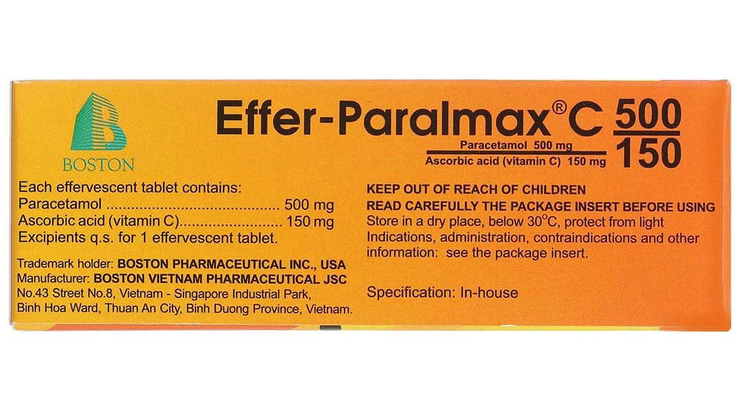 Viên nén sủi Effer-Paralmax C 500/150 Boston giúp giảm đau, hạ sốt (5 vỉ x 4 viên) - 4