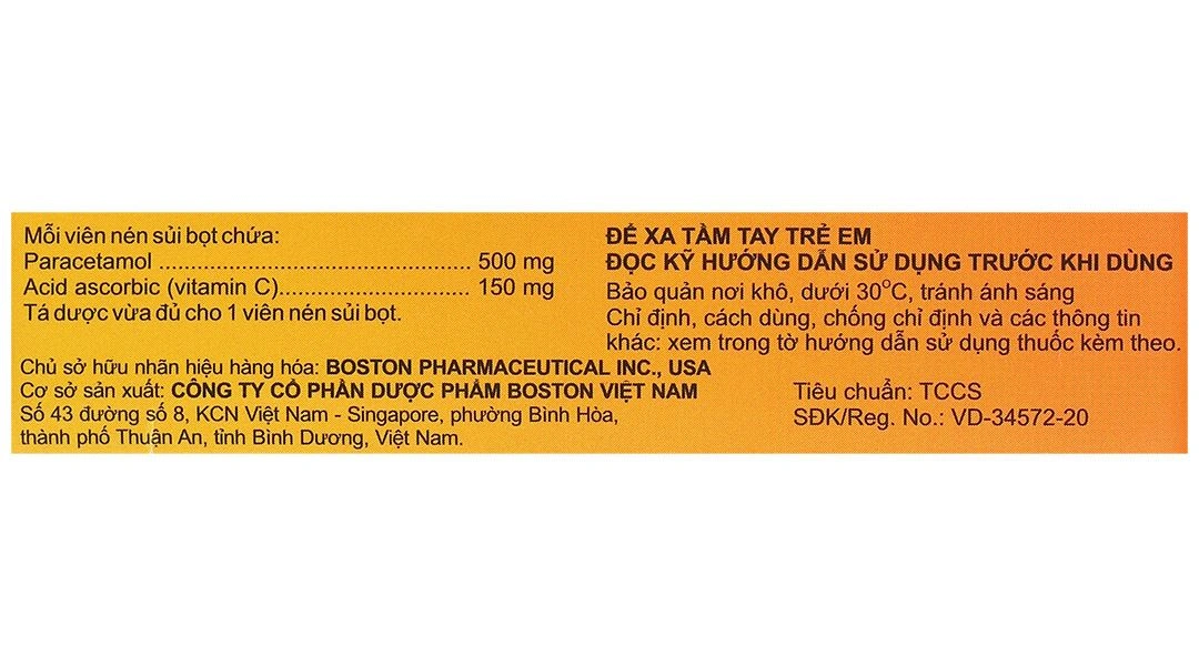 Viên nén sủi Effer-Paralmax C 500/150 Boston giúp giảm đau, hạ sốt (5 vỉ x 4 viên) - 8