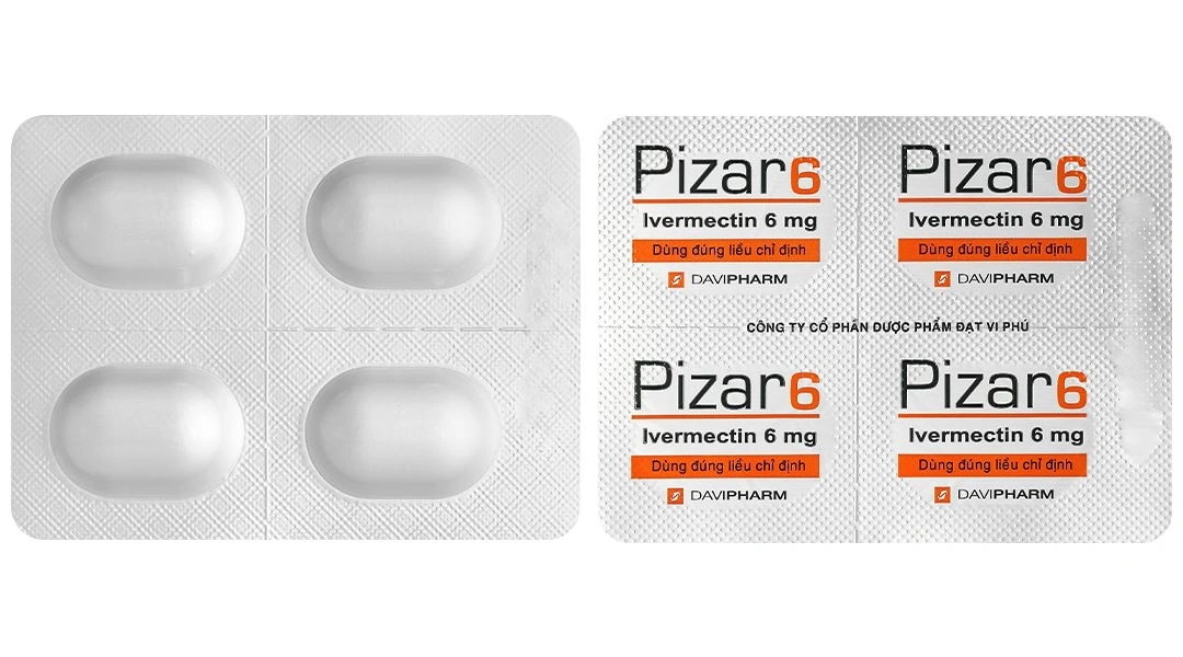 Pizar 6 trị giun chỉ, giun lươn (1 vỉ x 4 viên) - 6