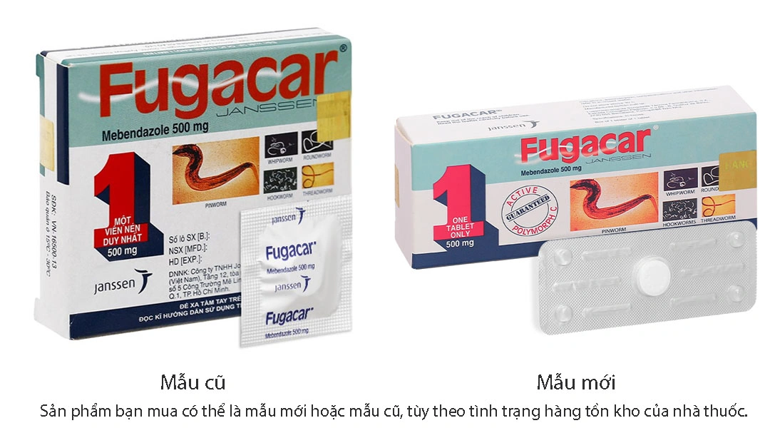 Viên nhai Fugacar 500mg trị nhiều loại giun đường ruột (1 vỉ x 1 viên) - 