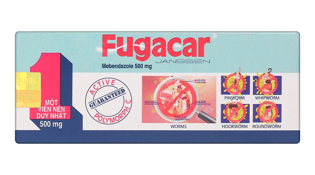 Viên nhai Fugacar 500mg trị nhiều loại giun đường ruột (1 vỉ x 1 viên) - 6
