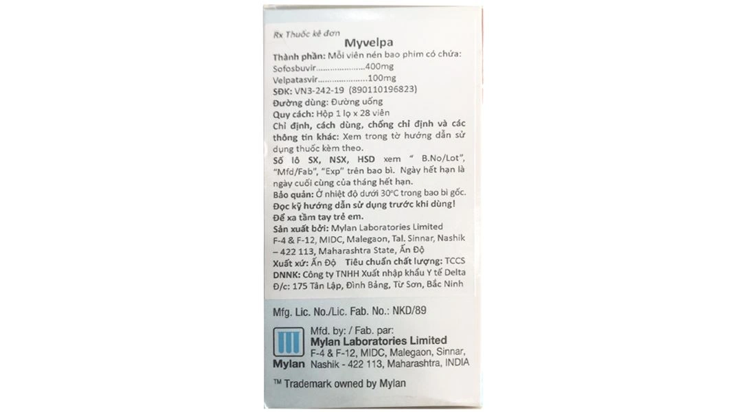 Myvelpa 400mg/100mg điều trị viêm gan C mạn tính chai 28 viên - 2