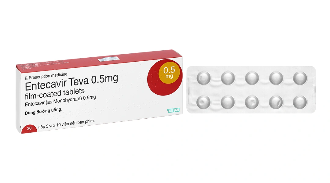 Entecavir Teva 0,5mg điều trị viêm gan B mãn tính (3 vỉ x 10 viên) - 