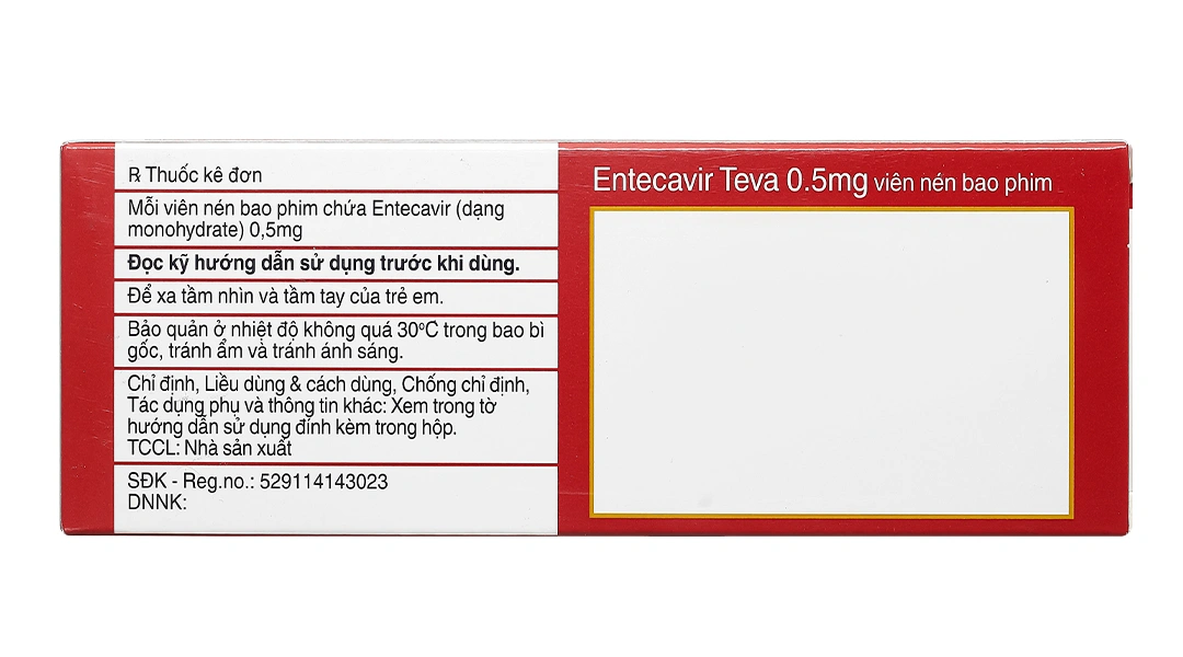 Entecavir Teva 0,5mg điều trị viêm gan B mãn tính (3 vỉ x 10 viên) - 1