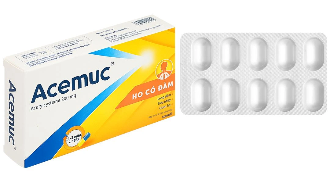 Acemuc 200mg tiêu nhầy trong bệnh lý hô hấp (3 vỉ x 10 viên) - 1