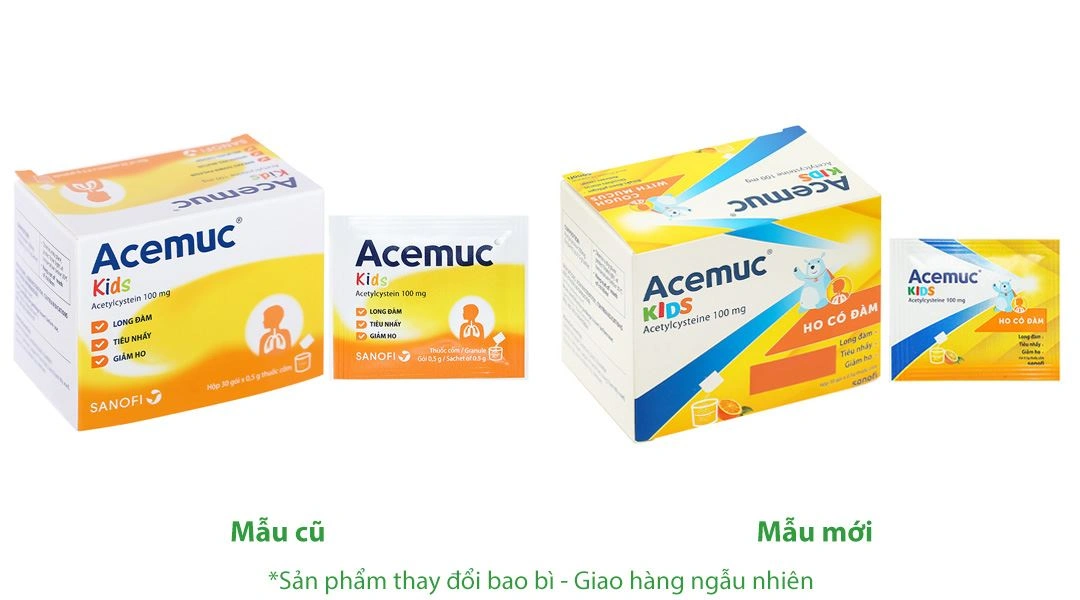 Thuốc cốm Acemuc Kids 100mg tiêu nhầy trong bệnh hô hấp (30 gói x 0.5g) - 