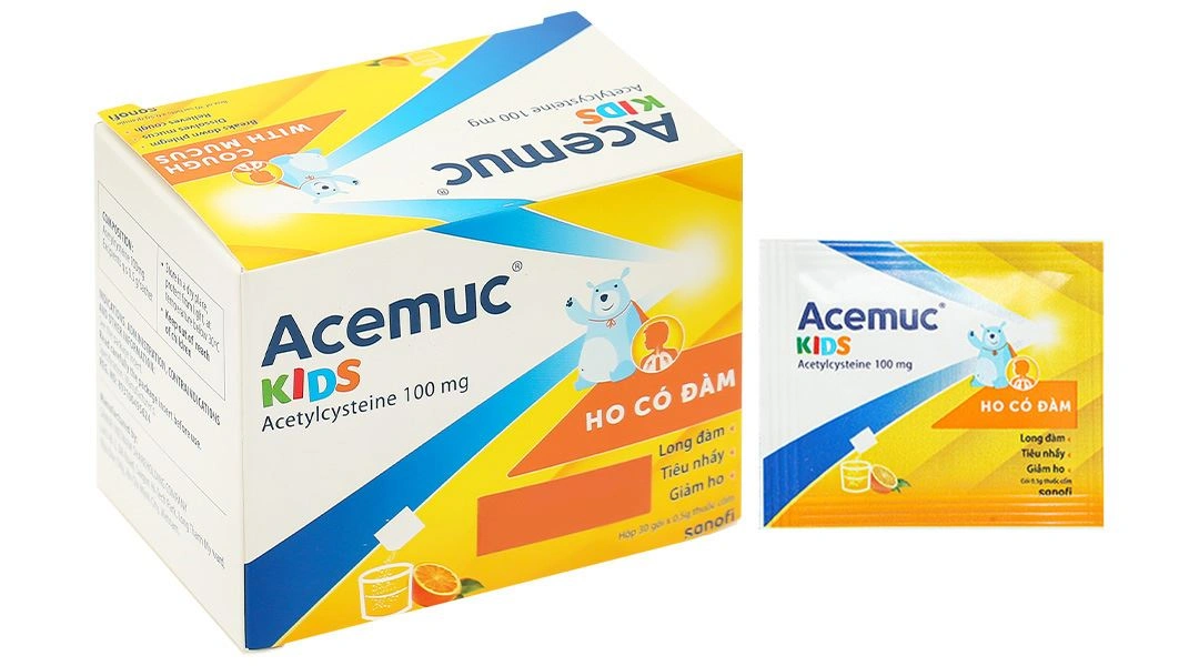 Thuốc cốm Acemuc Kids 100mg tiêu nhầy trong bệnh hô hấp (30 gói x 0.5g) - 1