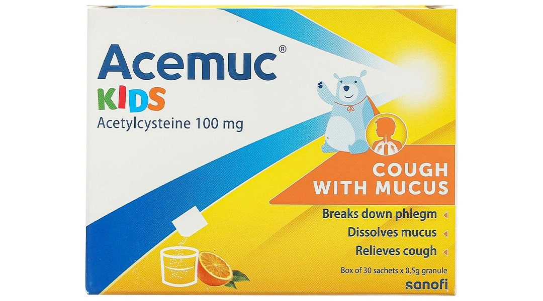 Thuốc cốm Acemuc Kids 100mg tiêu nhầy trong bệnh hô hấp (30 gói x 0.5g) - 2