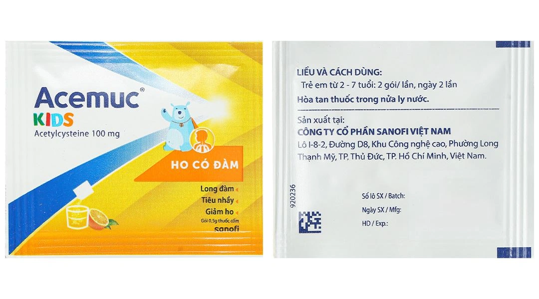Thuốc cốm Acemuc Kids 100mg tiêu nhầy trong bệnh hô hấp (30 gói x 0.5g) - 6