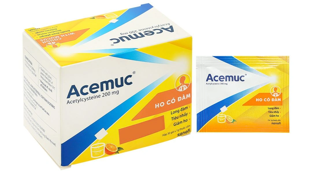 Thuốc cốm Acemuc 200mg trị rối loạn về tiết dịch đường hô hấp (30 gói x 1g) - 1