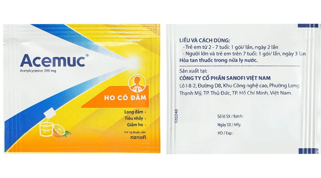 Thuốc cốm Acemuc 200mg trị rối loạn về tiết dịch đường hô hấp (30 gói x 1g) - 6