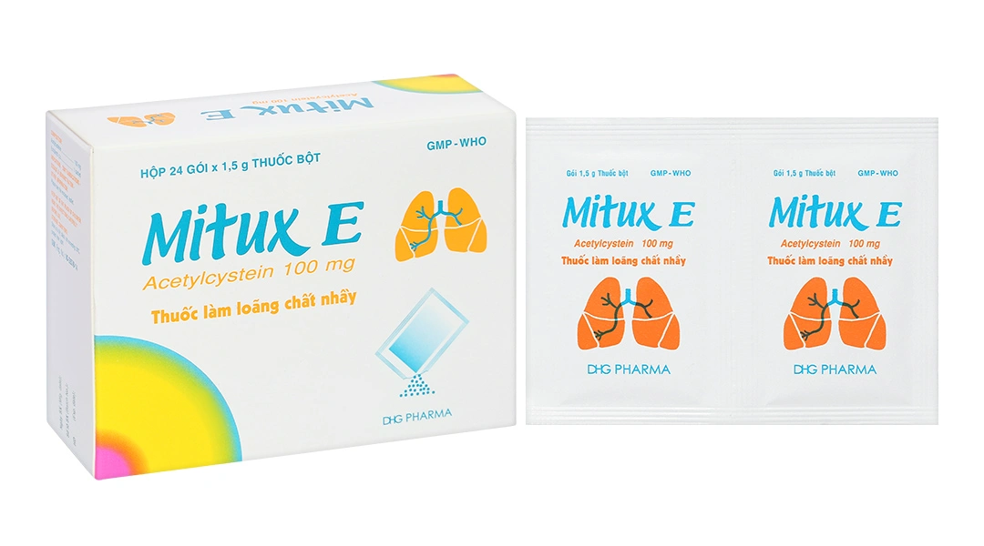 Thuốc bột Mitux E 100mg làm tiêu nhầy, loãng đờm (24 gói x 1.5g) - 