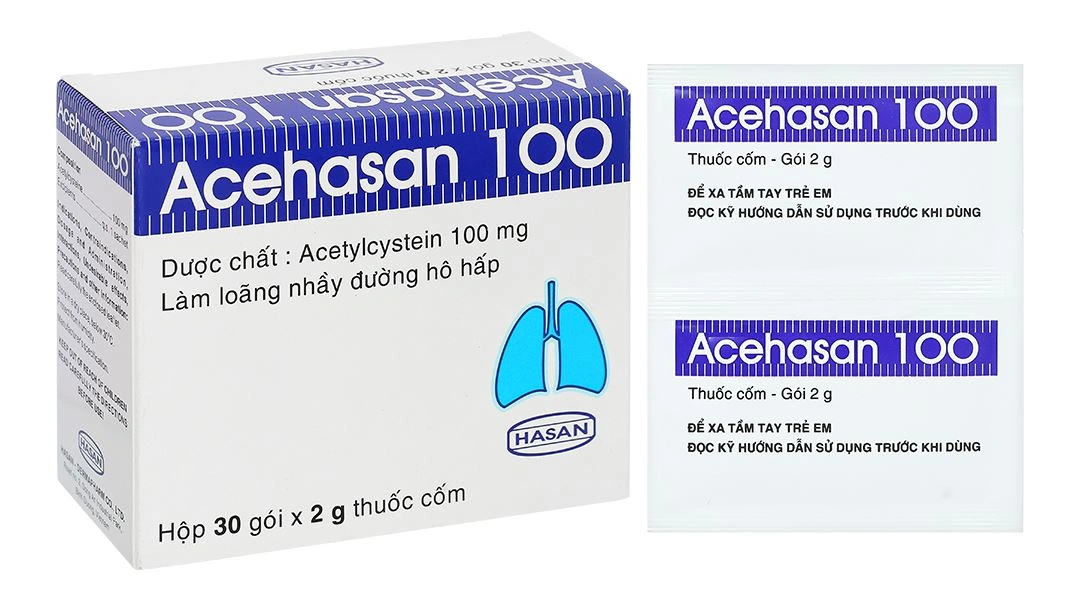 Thuốc cốm Acehasan 100 điều trị rối loạn bài tiết chất nhầy phế quản (30 gói x 2g) - 