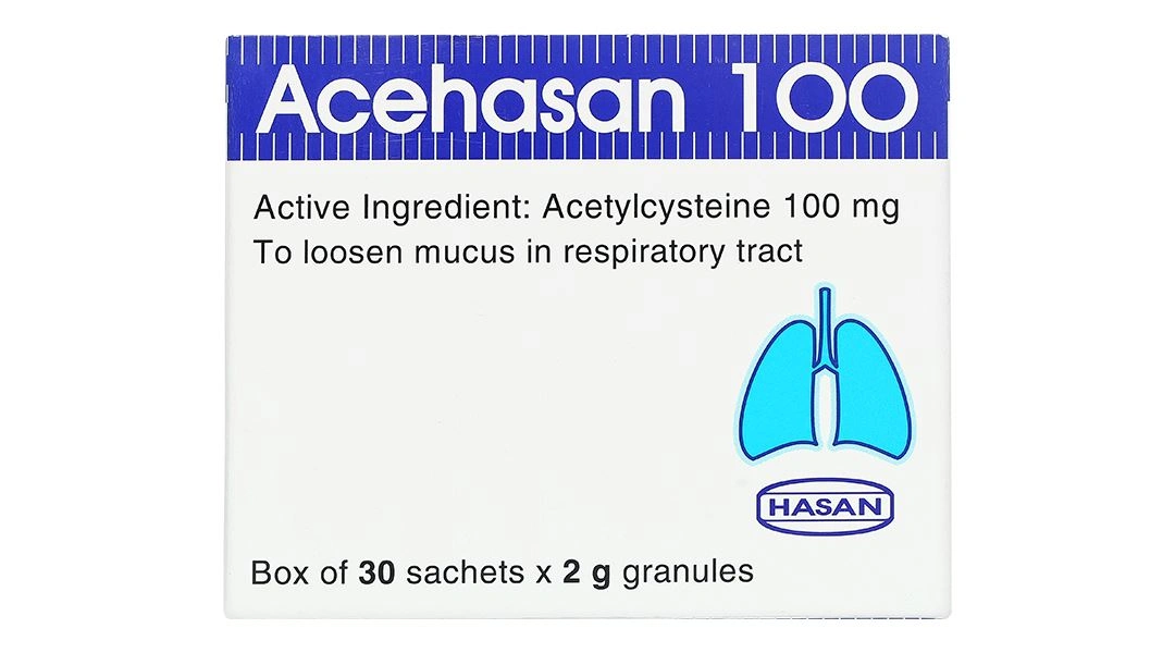 Thuốc cốm Acehasan 100 điều trị rối loạn bài tiết chất nhầy phế quản (30 gói x 2g) - 1