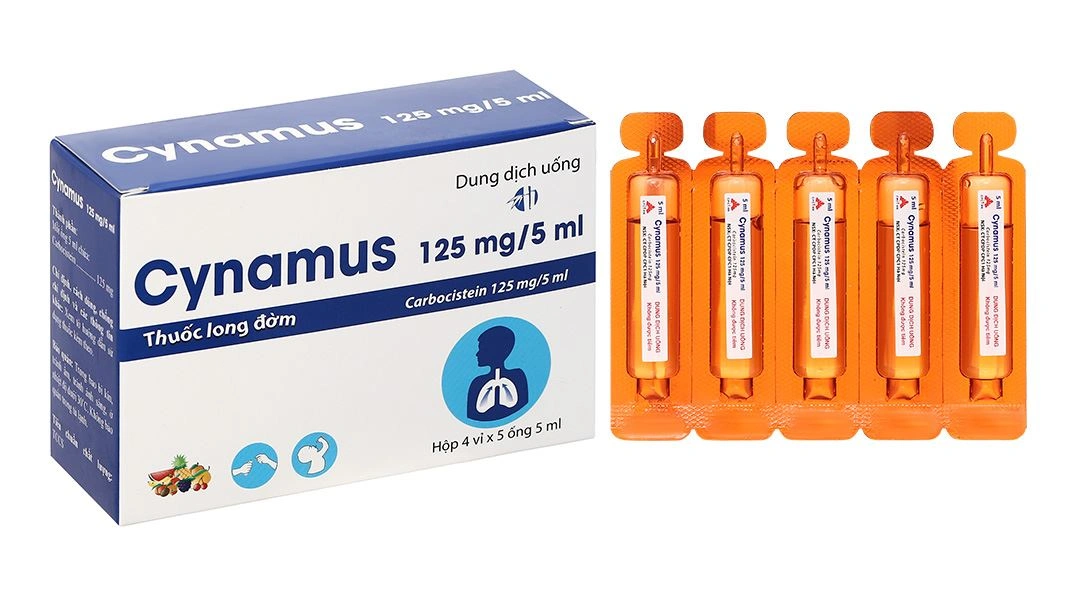 Dung dịch uống Cynamus 125mg/5ml trị ho có đàm, viêm phế quản (20 ống x 5ml) - 