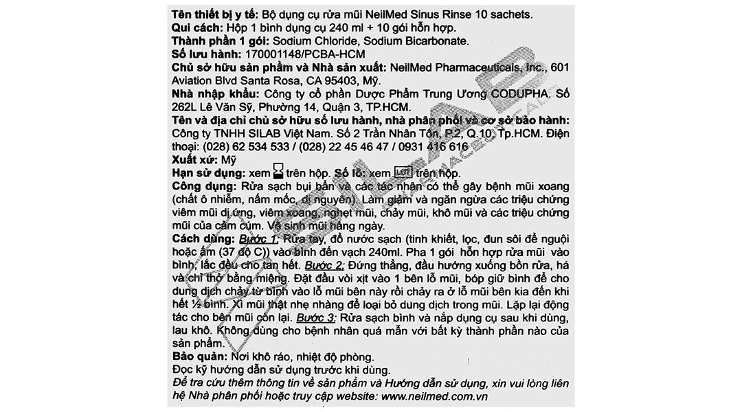 Bộ dụng cụ vệ sinh mũi Neilmed Sinus Rinse (1 bình 240ml + 10 gói) - 8