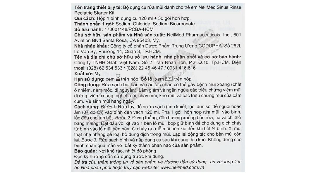 Bộ dụng cụ vệ sinh mũi Neilmed Sinus Rinse cho bé (1 bình 120ml + 30 gói) - 3