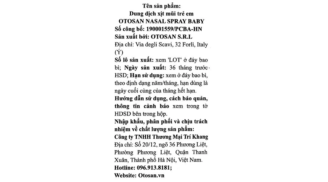 Dung dịch xịt mũi Otosan Nasal Spray Baby giúp giảm nghẹt mũi, sổ mũi, viêm mũi chai 20ml - 6