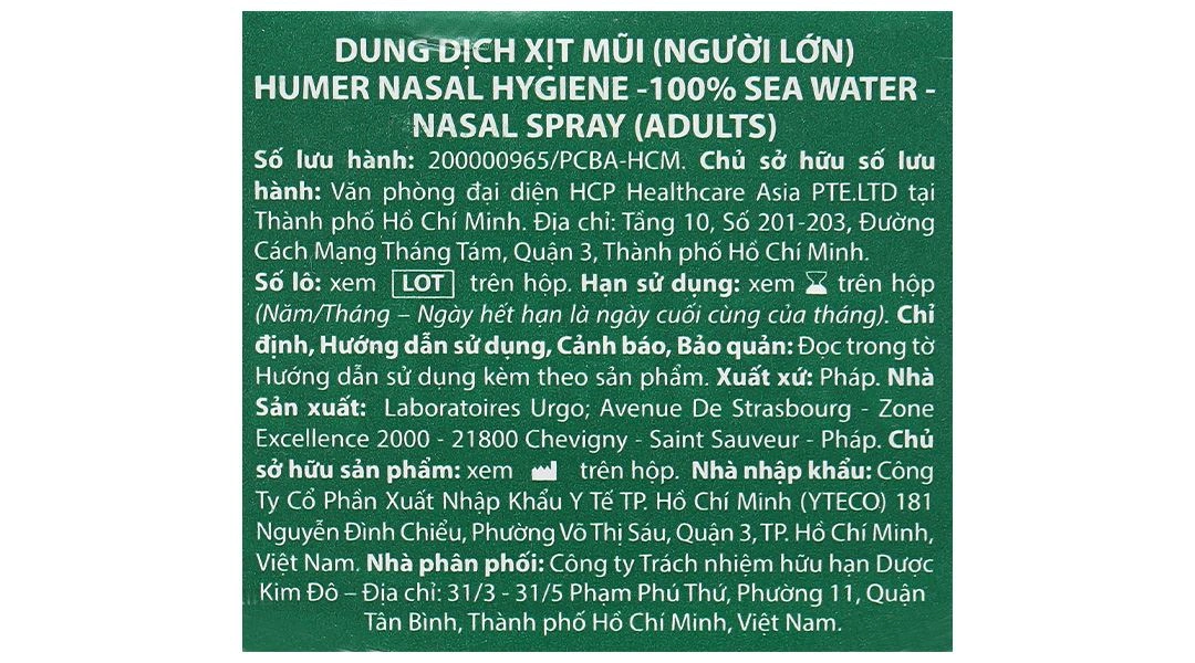 Dung dịch xịt mũi Humer Nasal Hygiene vệ sinh mũi hằng ngày chai 150ml - 8