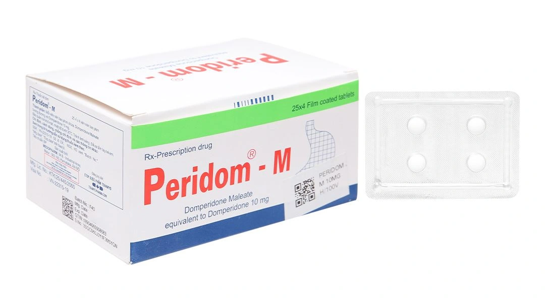 Peridom - M 10mg trị chứng nôn và buồn nôn (25 vỉ x 4 viên) - 