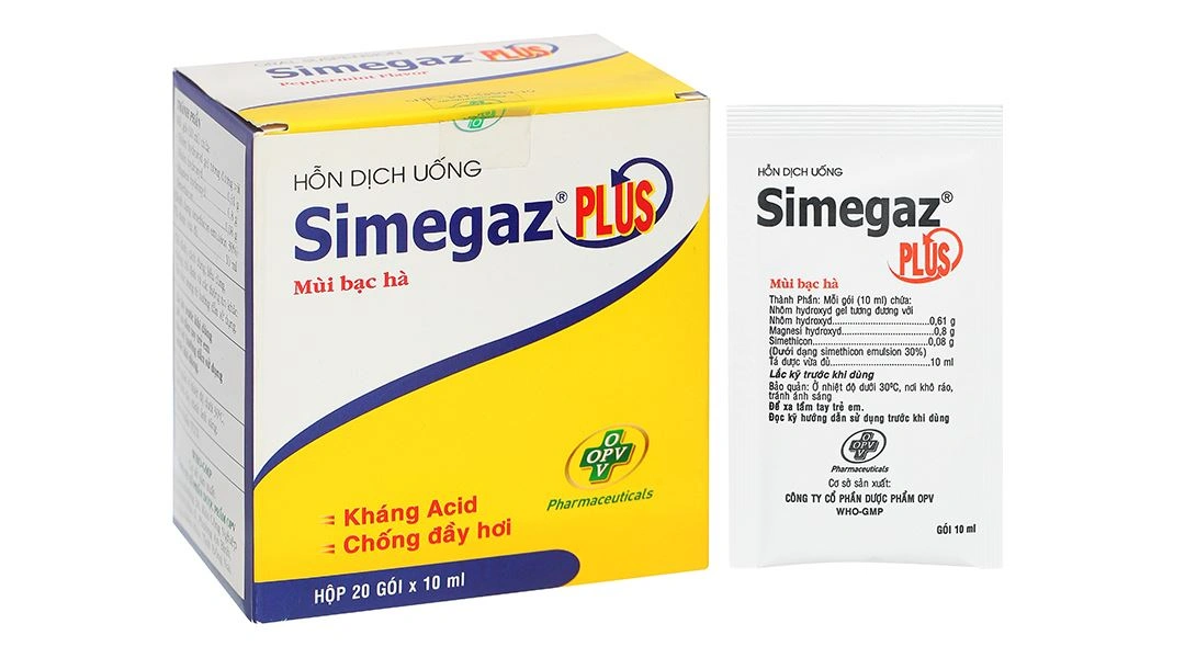 Hỗn dịch uống Simegaz plus trị triệu chứng viêm loét dạ dày - tá tràng (20 gói x 10ml) - 