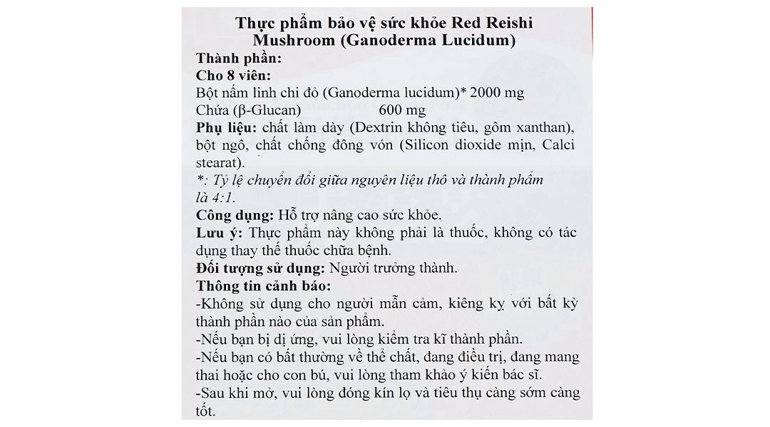 Thực phẩm bảo vệ sức khỏe Red Reishi Mushroom (Ganoderma Lucidum) hộp 240 viên - 8