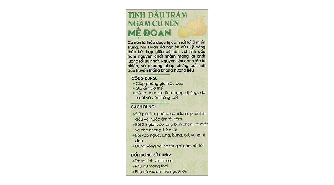 Tinh dầu tràm Ngâm Củ Nén Mệ Đoan giữ ấm cơ thể chai 50ml - 5